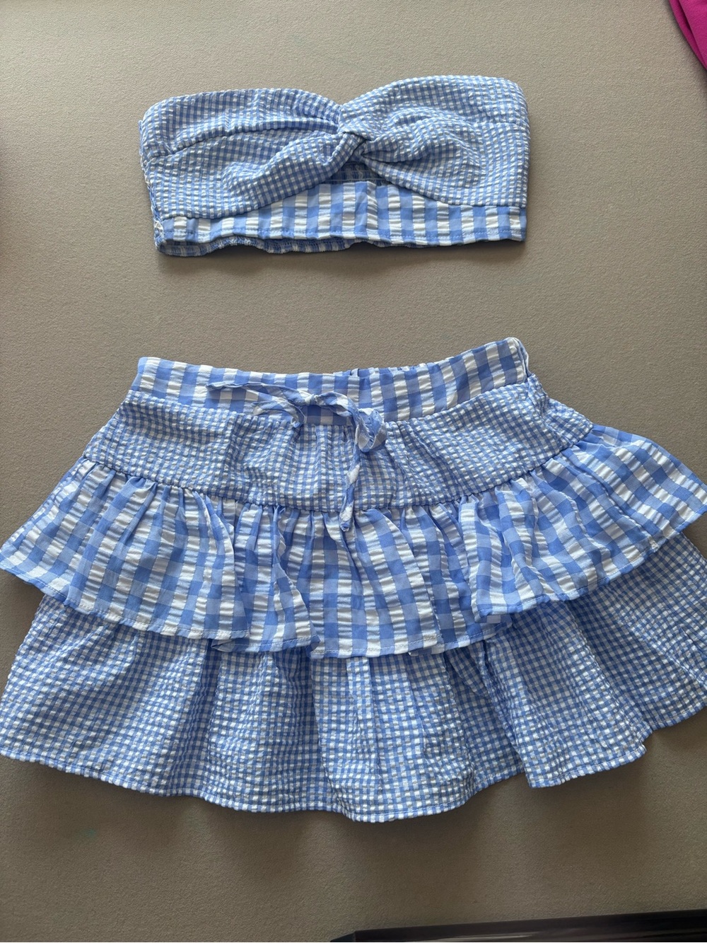 Blue Gingham Two-Piece Skirt Set - Picture 1 of 3